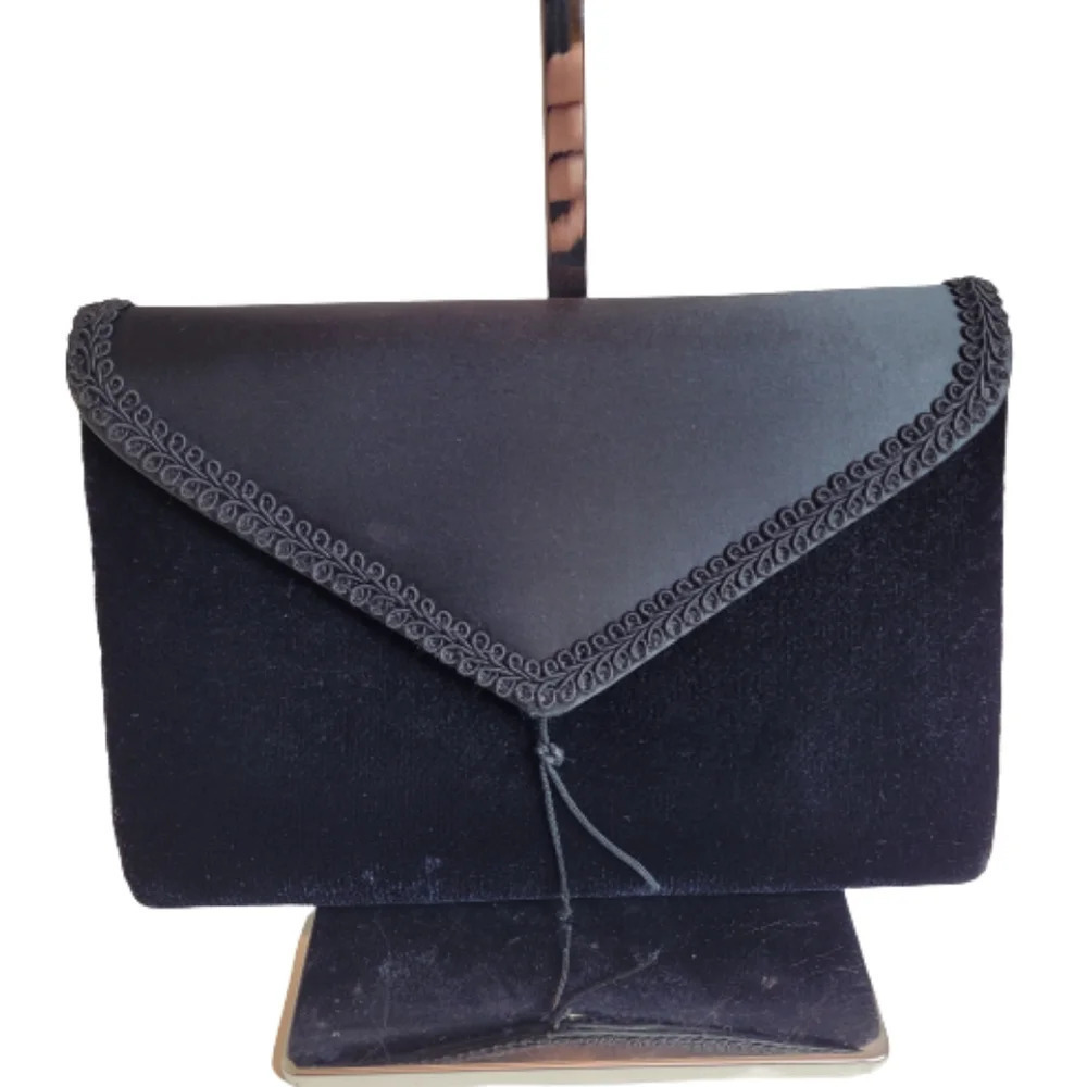 Black Velvet and Satin Envelope Shoulder Bag Purse